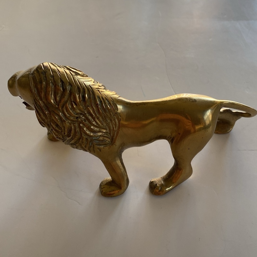 Solid Brass Lion Figurine 6.5” Long - Picture 5 of 7
